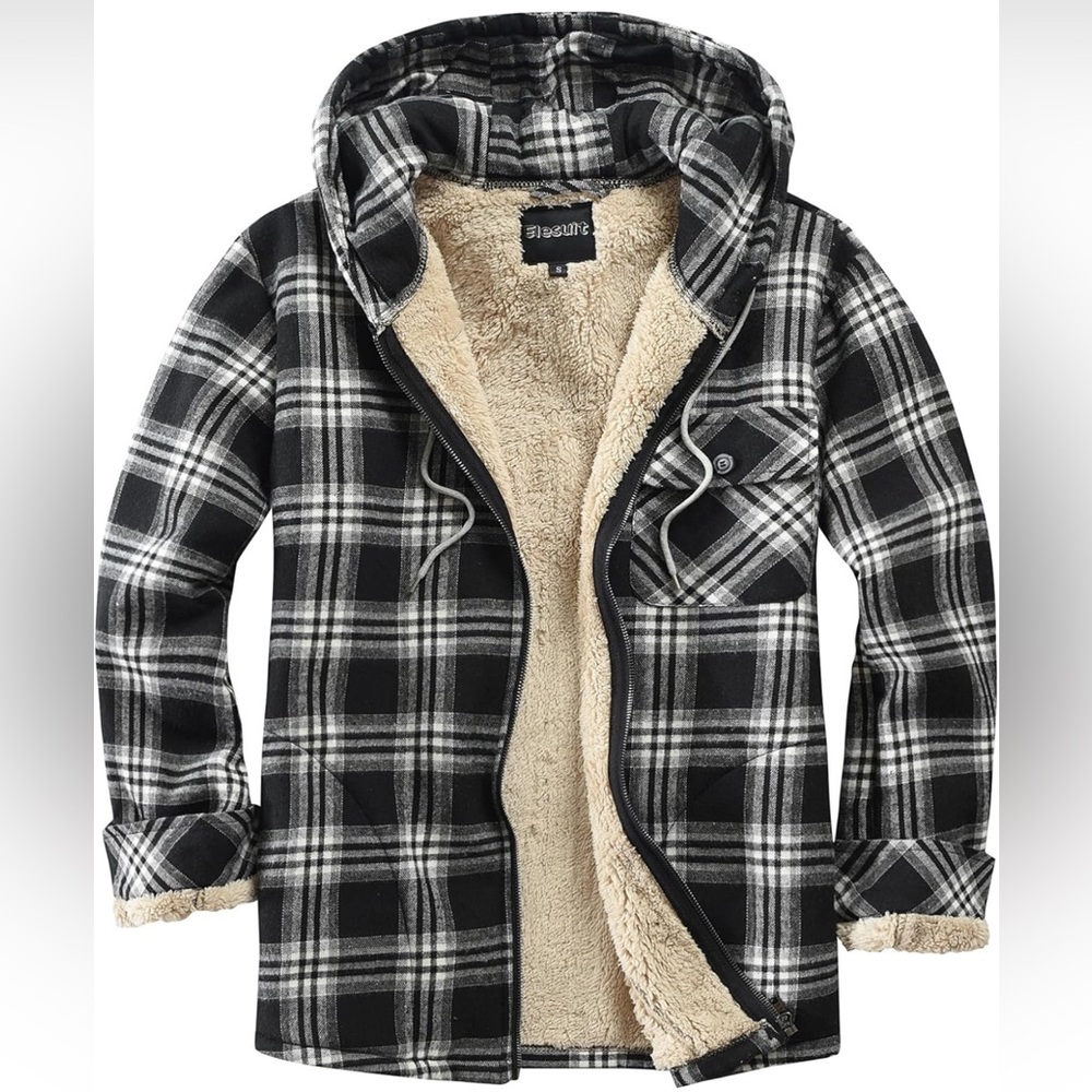 Men’s Sherpa Lined Shacket Blk/Wht Plaid size Med nwot